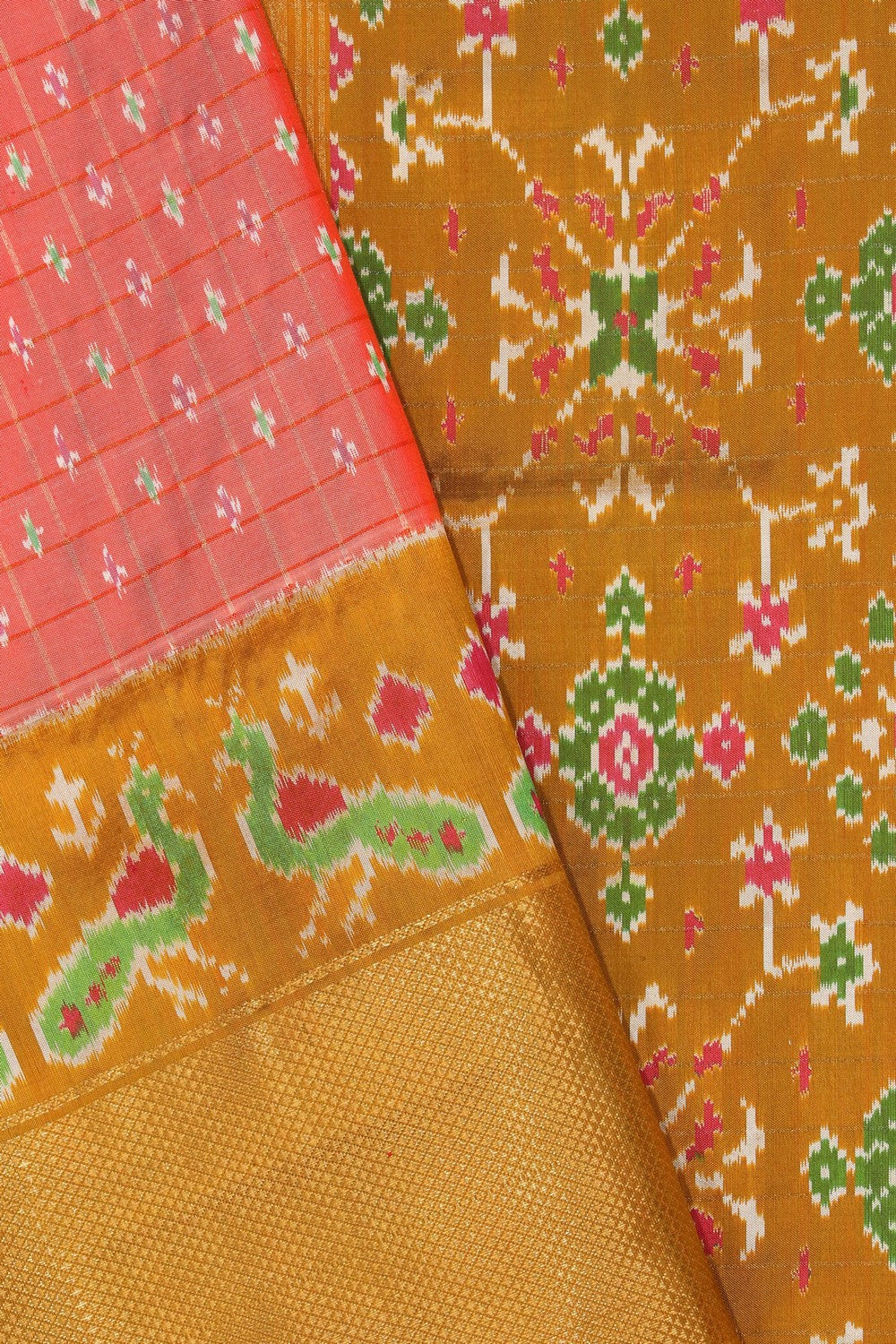 Pochampally Ikat Peach Pink Saree