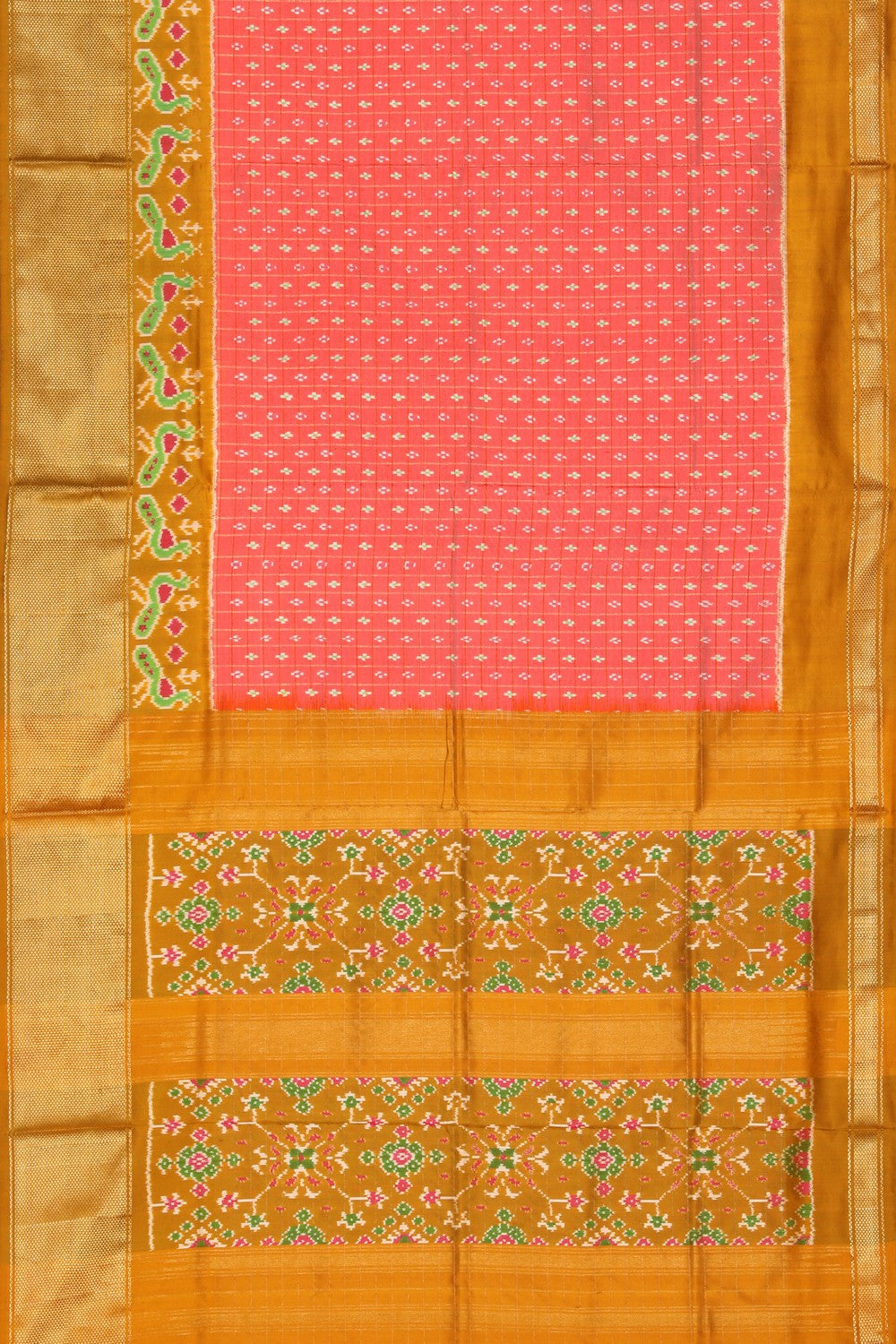 Pochampally Ikat Peach Pink Saree