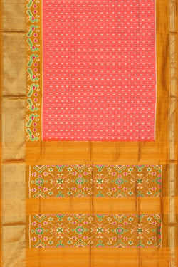 Image of Pochampally Ikat Peach Pink Saree