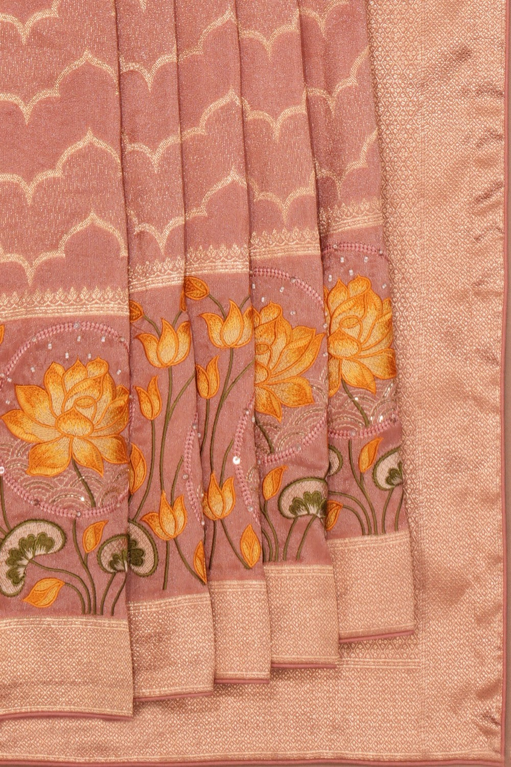 Gorgeous Embroidery Peach Saree