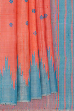 Image of Gadwal Dupion Silk Coral Pink Saree