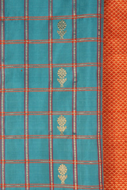 Image of Gadwal Silk Blue Kattam Saree