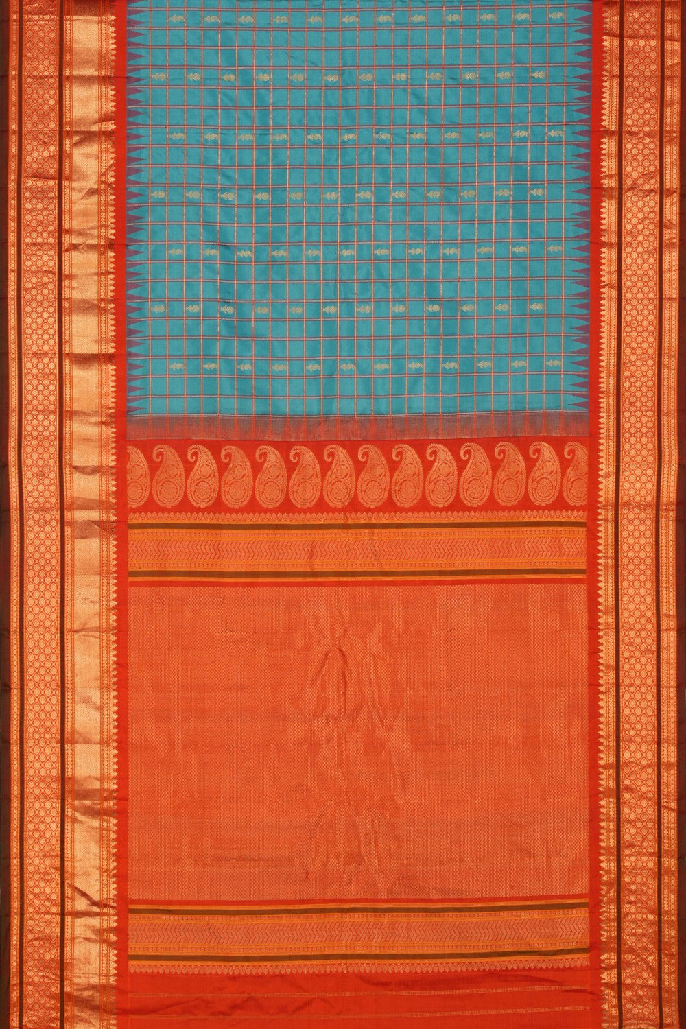 Gadwal Silk Blue Kattam Saree