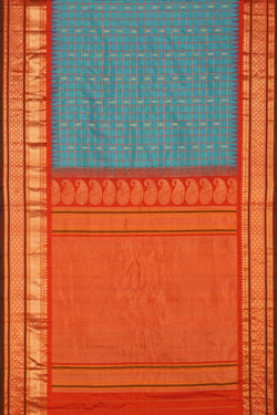 Image of Gadwal Silk Blue Kattam Saree