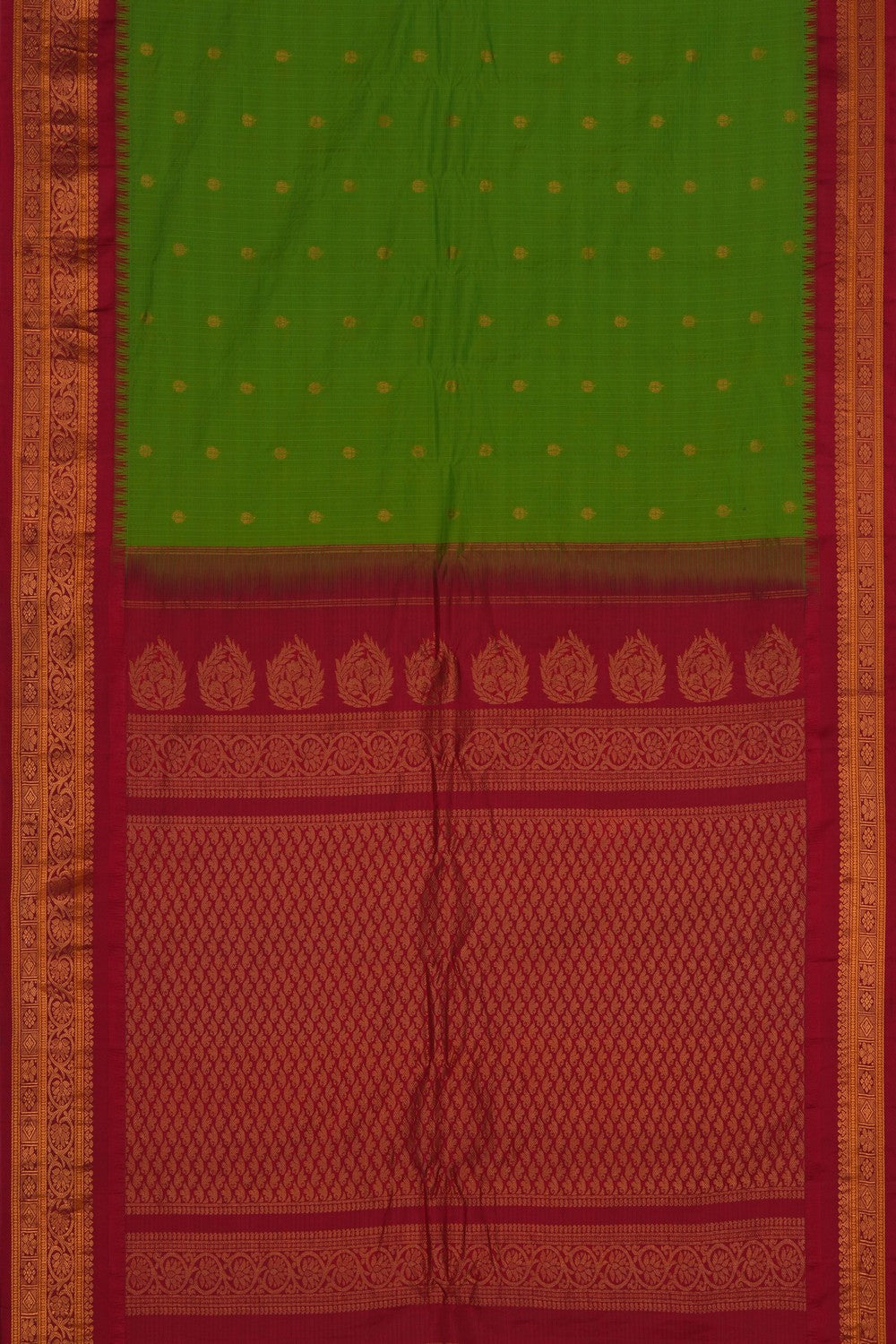 Image of Gadwal Silk Cotton Green Saree