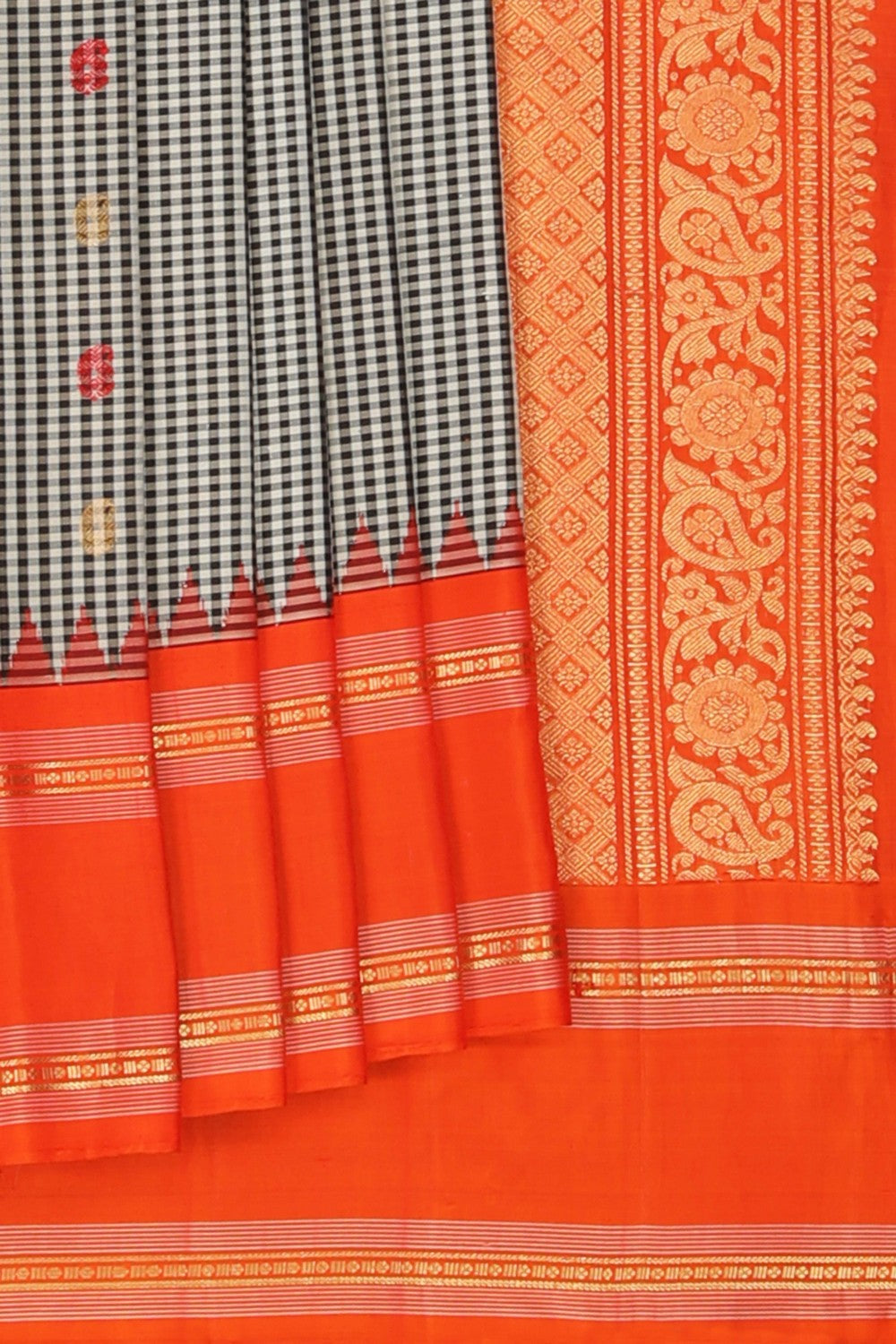 Image of Gadwal Silk Kattam Black Saree