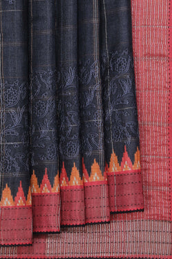 Image of Tussar Silk Embroidery Saree