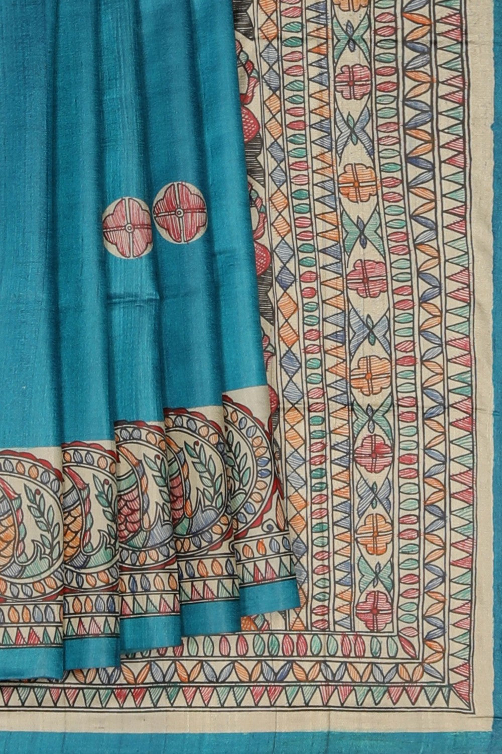 Madhubani Tussar Silk Blue Saree