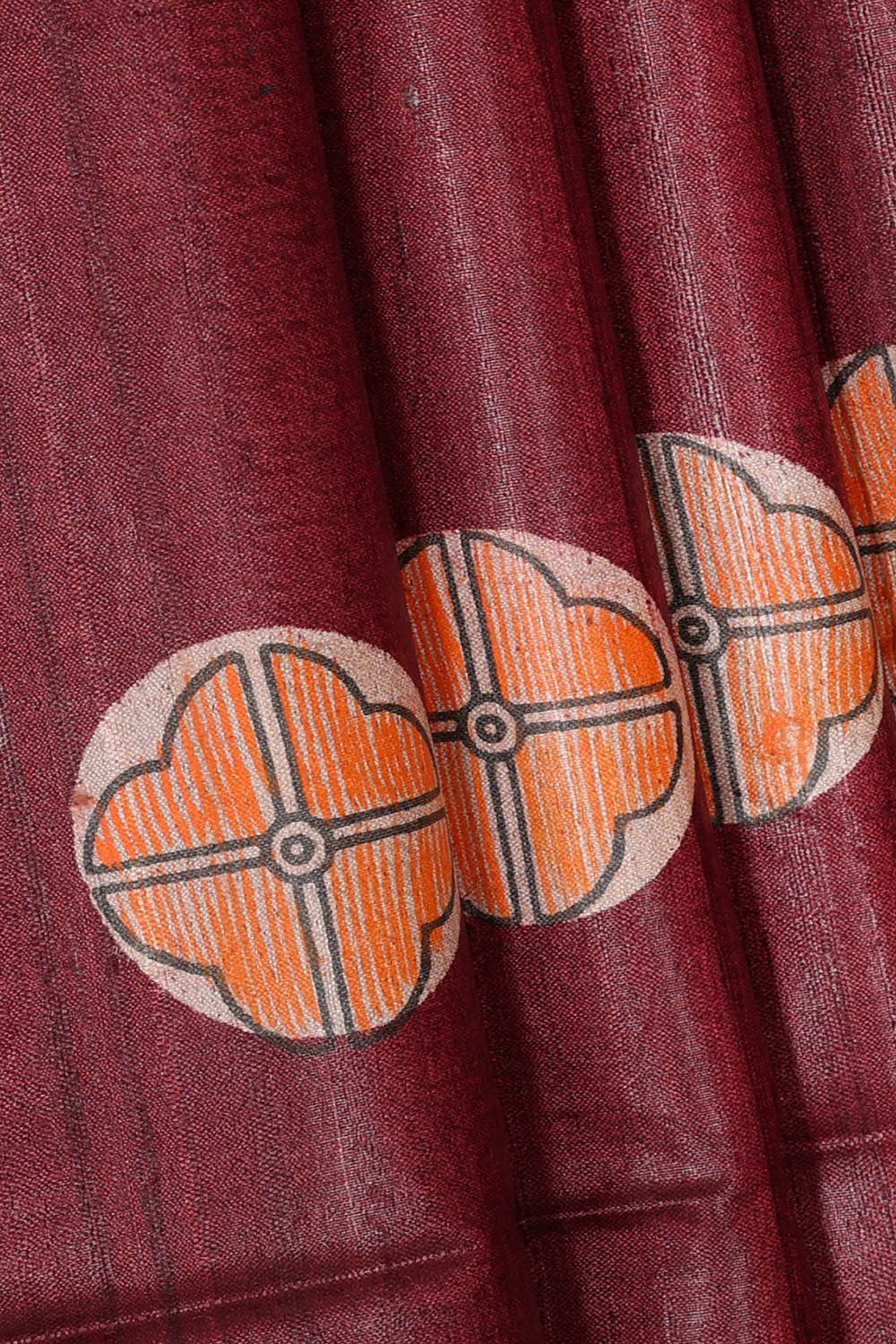 Image of Printed Tussar Silk Maroon Saree