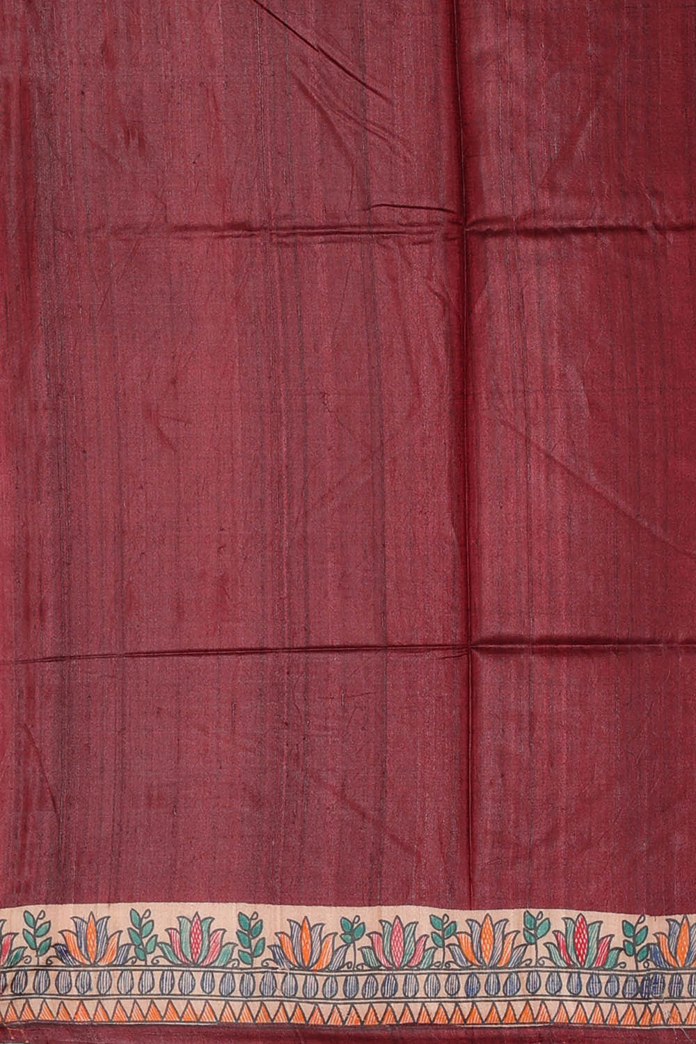 Image of Printed Tussar Silk Maroon Saree