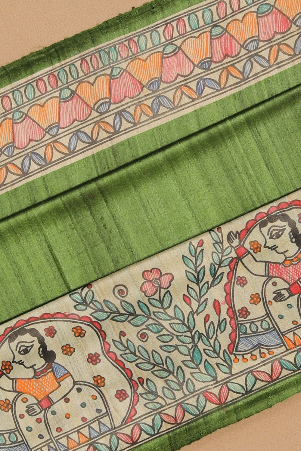 Madhubani Tussar Silk Green Saree