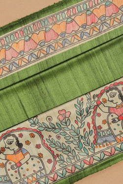 Image of Madhubani Tussar Silk Green Saree