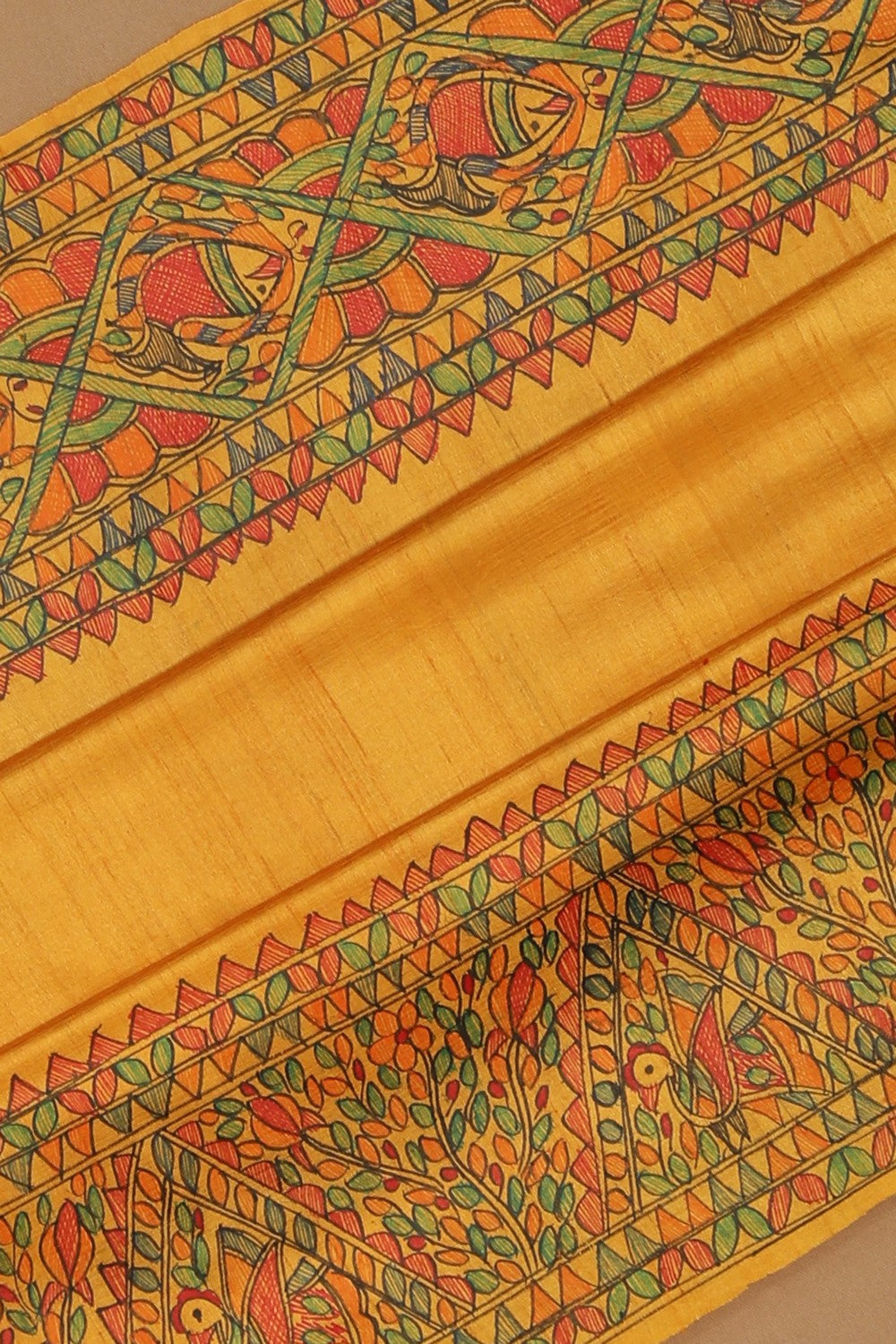 Image of Madhubani Tussar Silk Yellow Saree