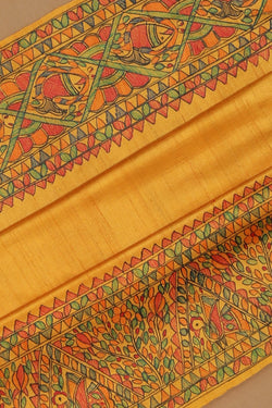 Image of Madhubani Tussar Silk Yellow Saree