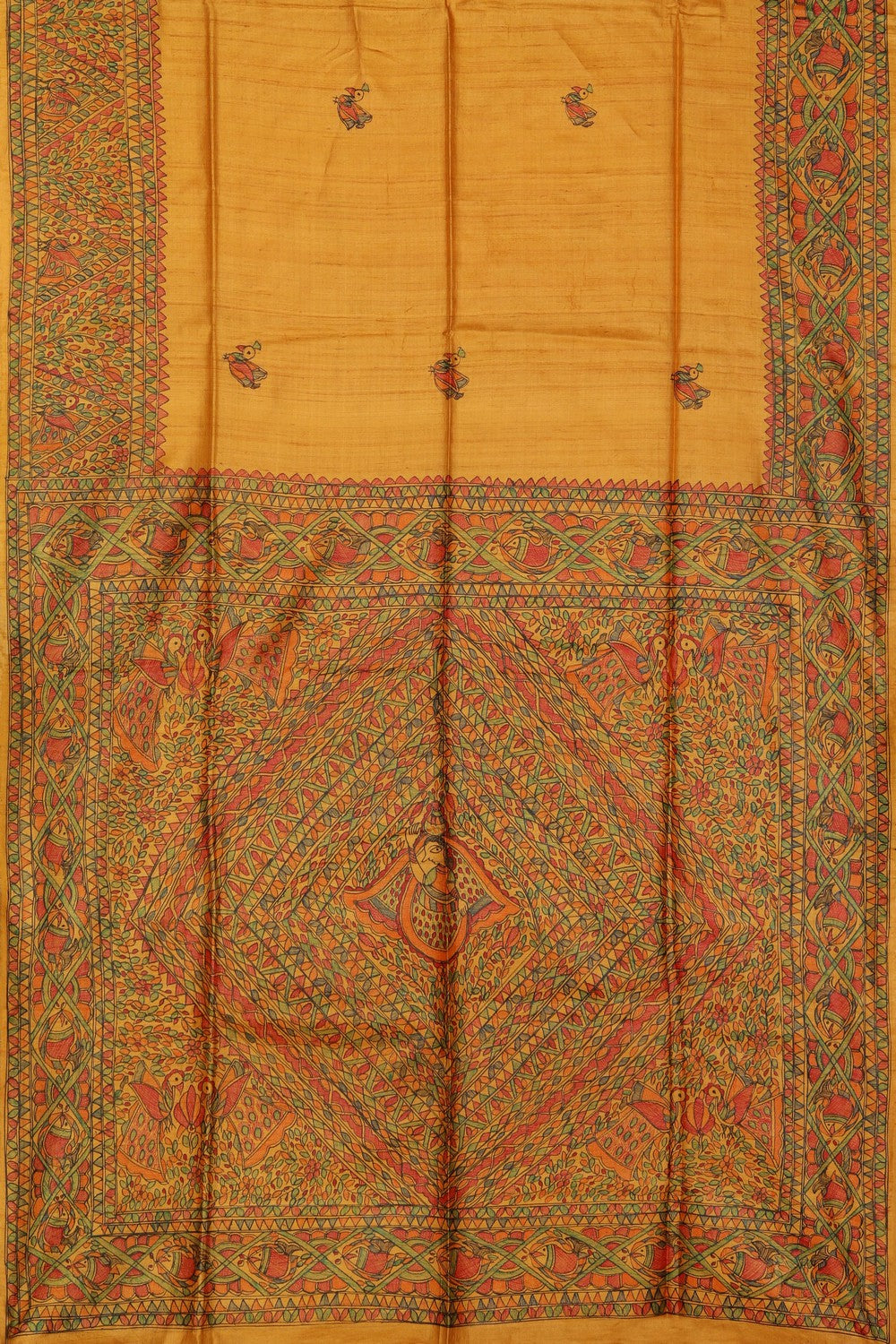Image of Madhubani Tussar Silk Yellow Saree