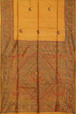 Image of Madhubani Tussar Silk Yellow Saree