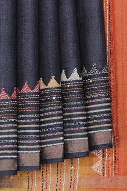 Image of Tussar Silk Embroidery Saree