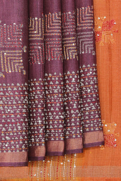 Image of Tussar Silk Embroidery Saree