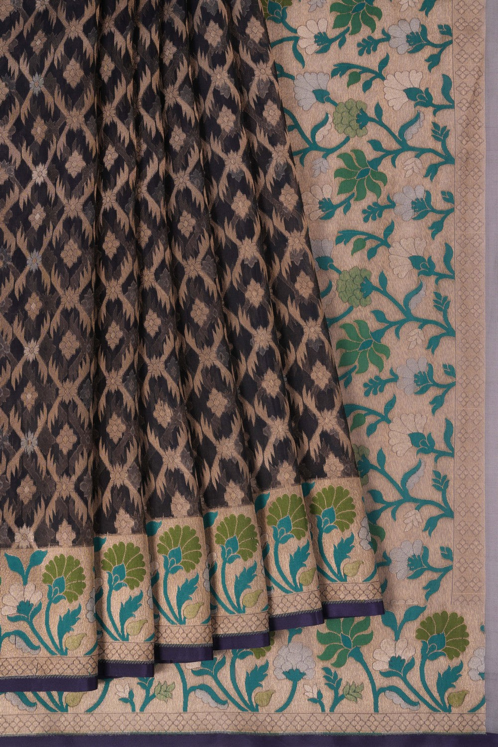 Image of Kora Silk Navy Blue Saree