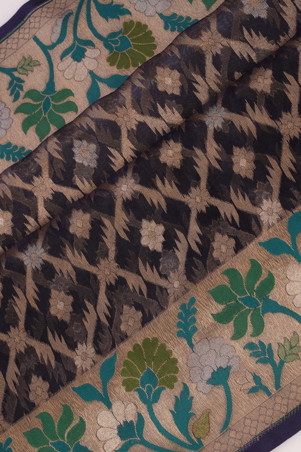 Image of Kora Silk Navy Blue Saree