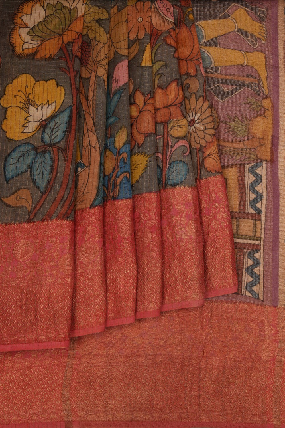 Image of Kalamkari Hand-Painted Saree