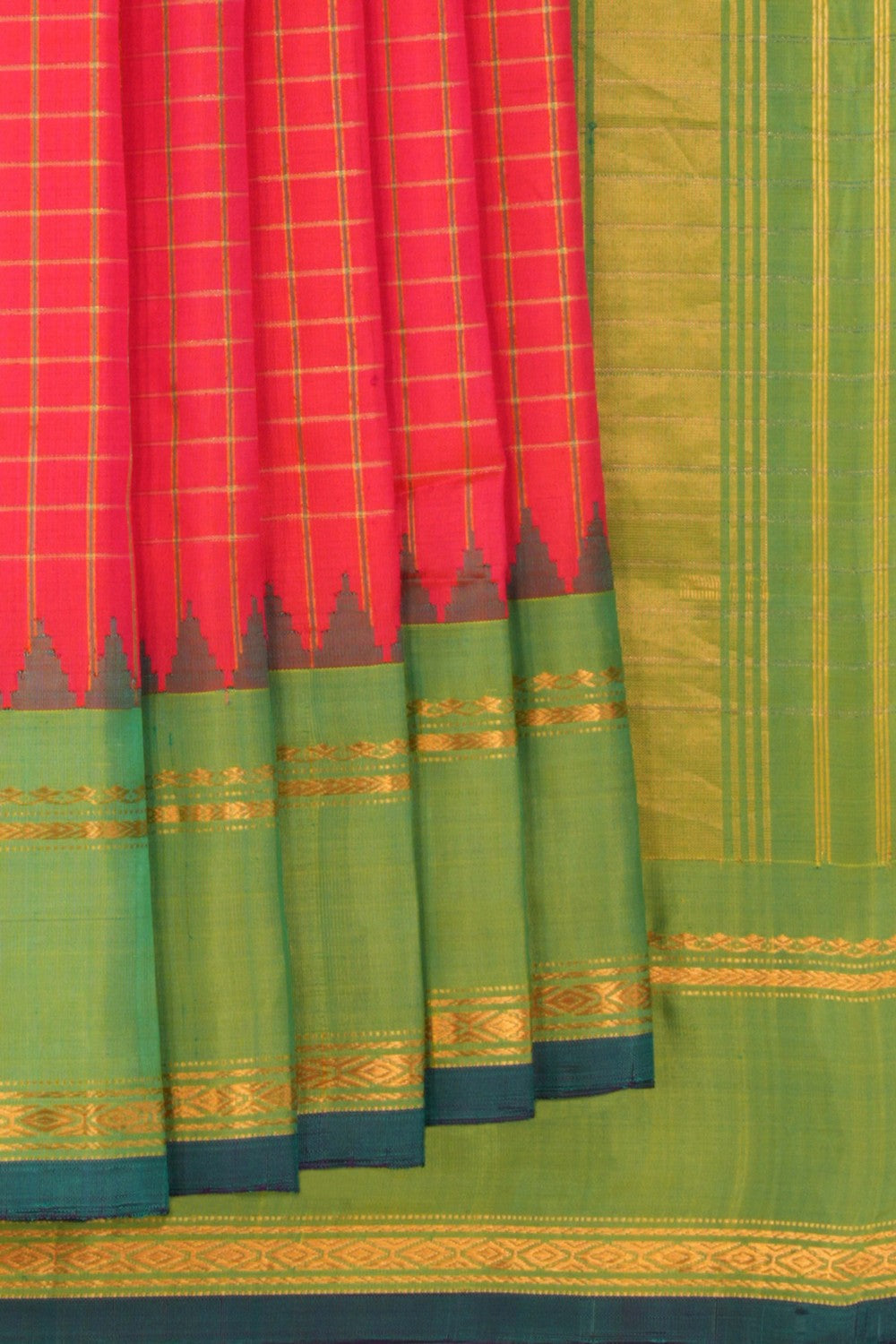 Gadwal Silk Fuchsia-Pink Kattam Saree