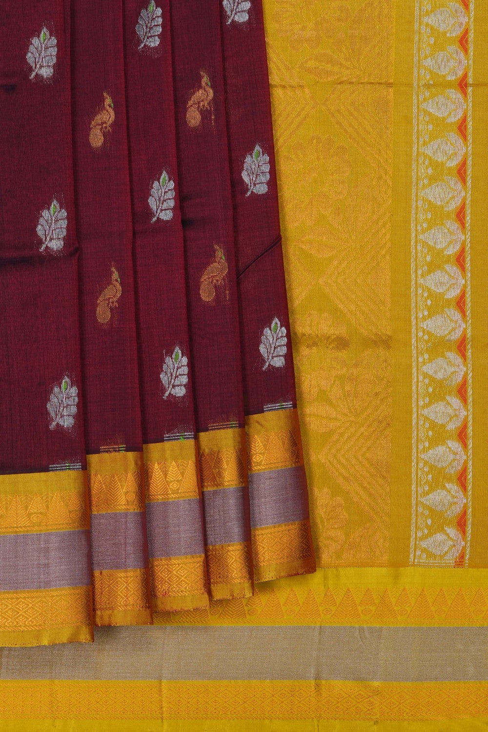 Image of South Cotton Silk Maroon Saree