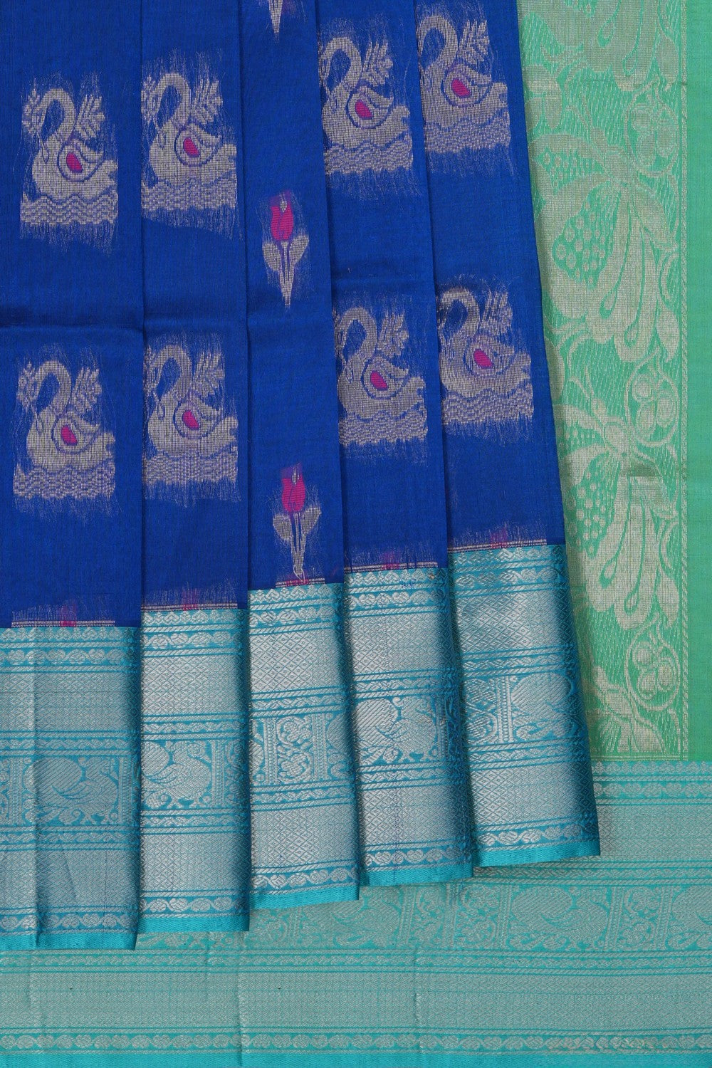 Image of South Cotton Silk Blue Saree