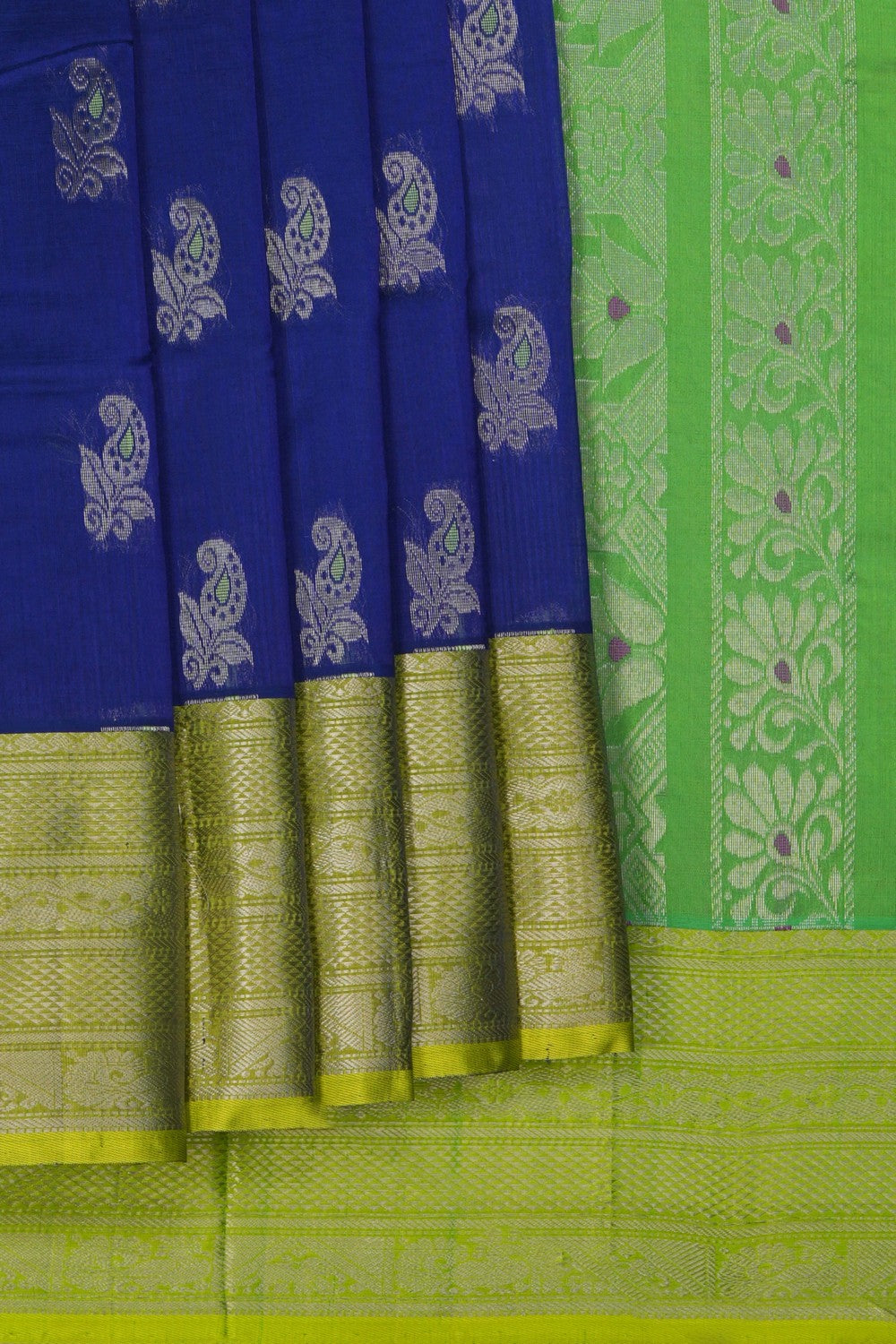 Image of South Cotton Silk Indigo Blue Saree