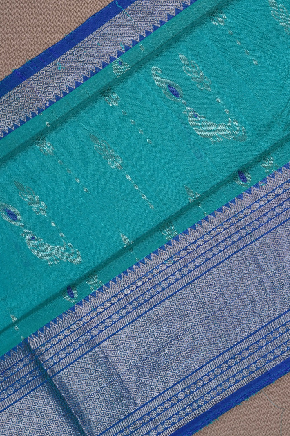 Image of South Cotton Silk Turquoise Green Saree