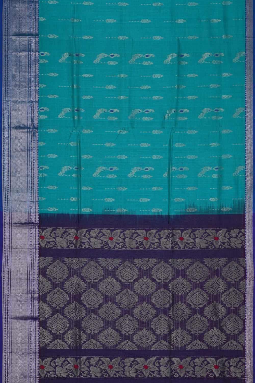 Image of South Cotton Silk Turquoise Green Saree