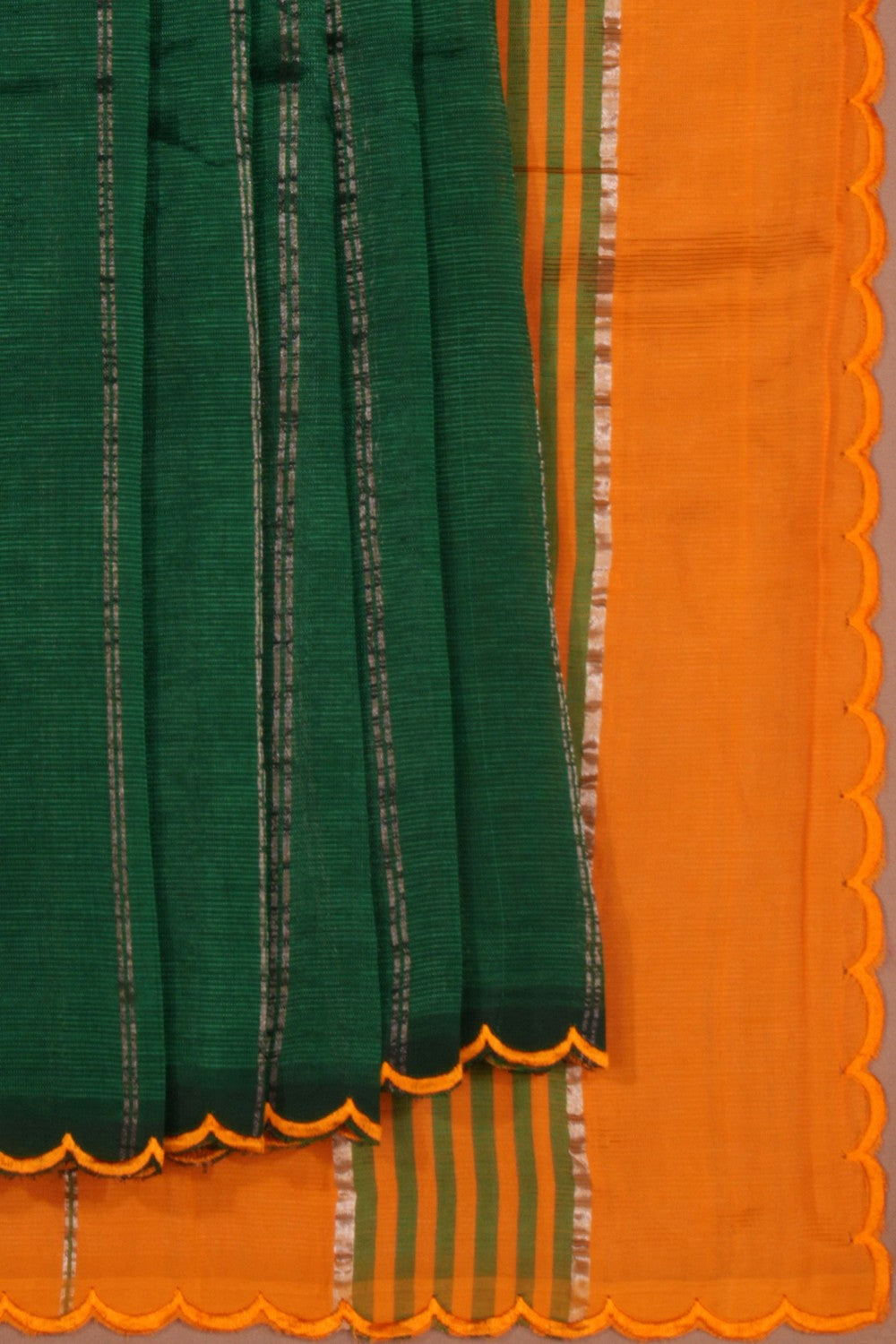 Mangalgiri Silk Bottle Green Saree