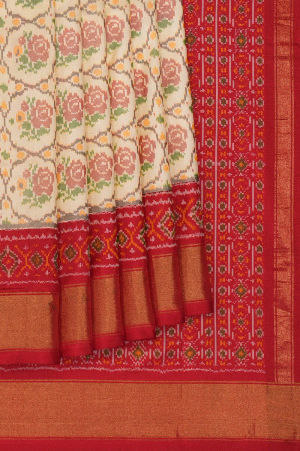 Pochampally Ikat Silk Off-White Saree