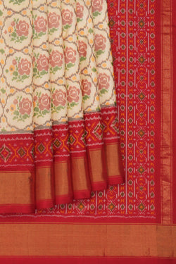 Image of Pochampally Ikat Silk Off-White Saree