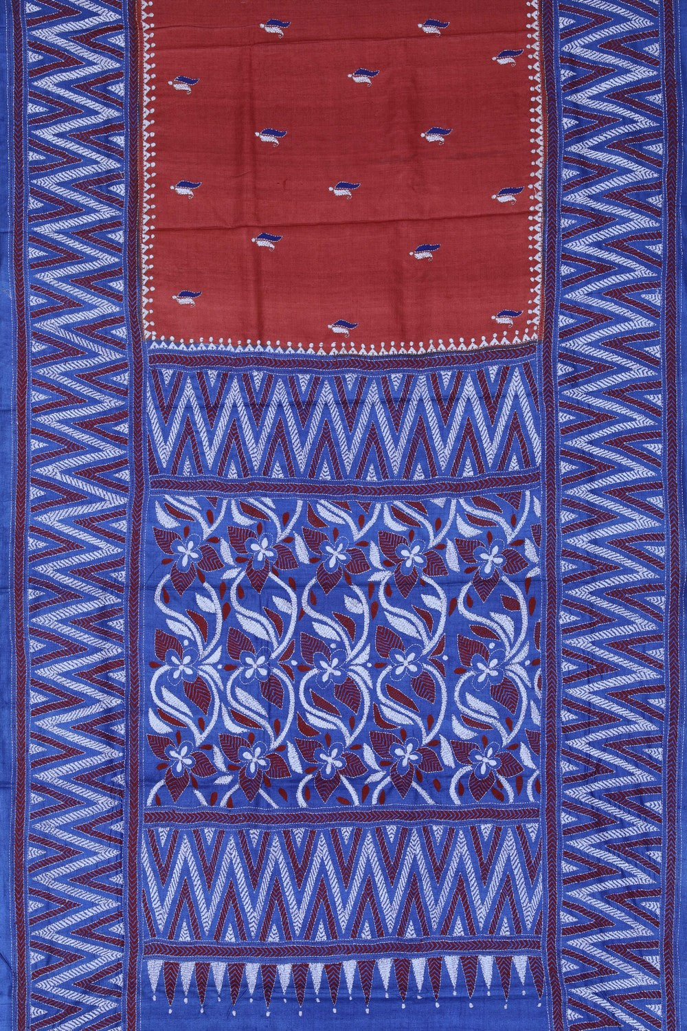 Image of Tussar Silk Kantha Stitch Saree