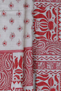 Image of Tussar Silk Kantha Stitch Saree