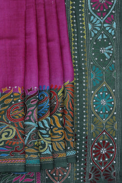 Image of Tussar Silk Kantha Stitch Saree