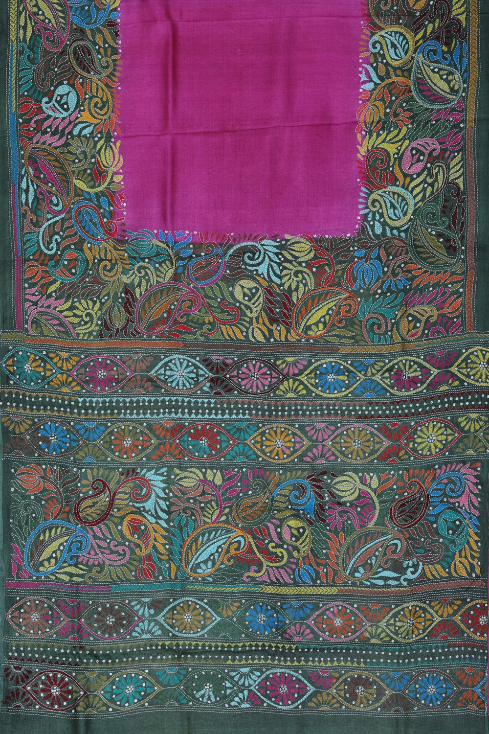 Tussar Silk Kantha Stitch Saree