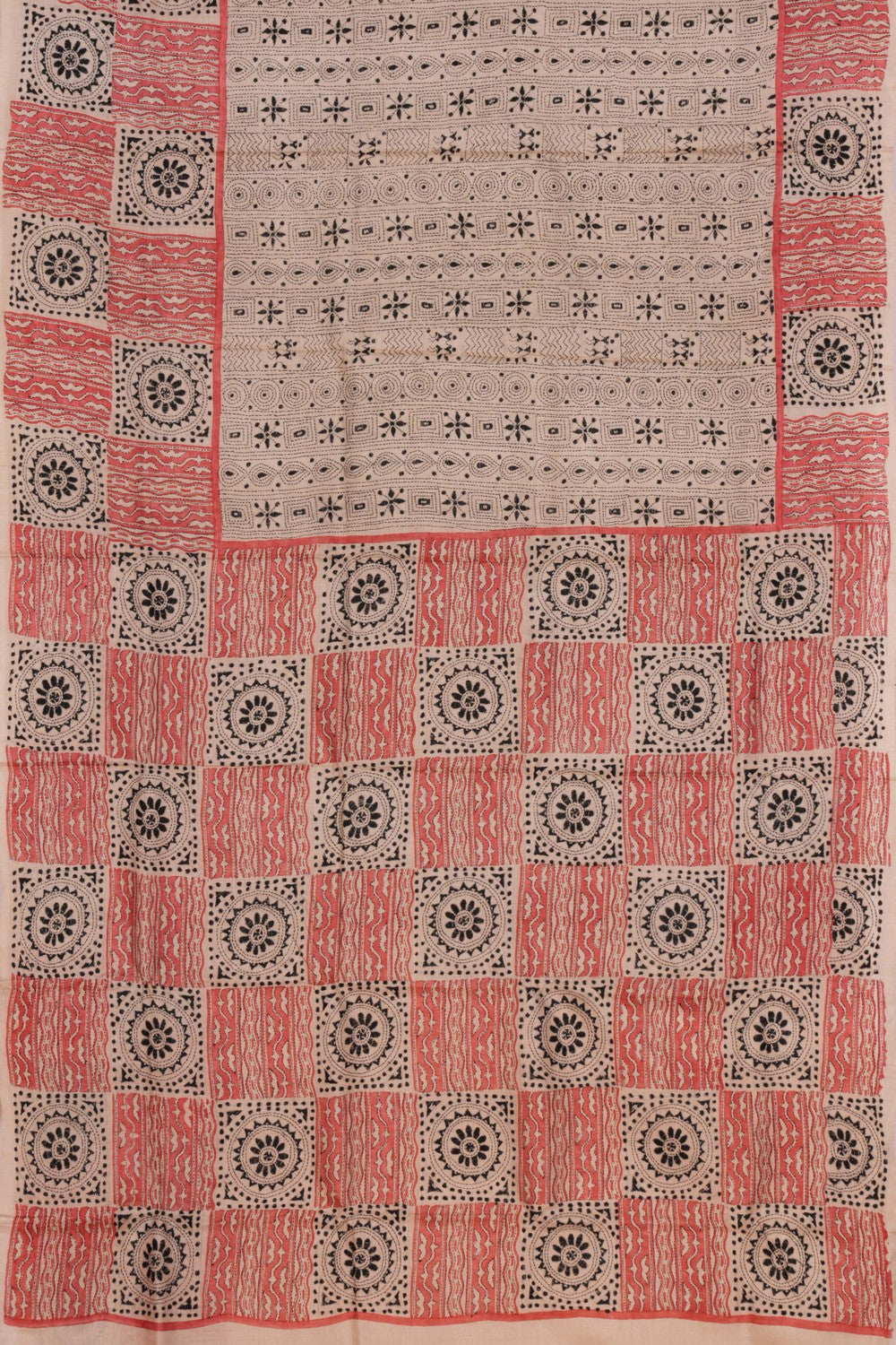 Image of Tussar Silk Kantha Stitch Saree