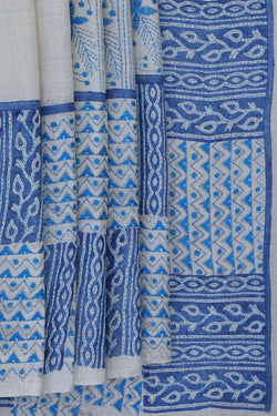 Image of Tussar Silk Kantha Stitch Saree