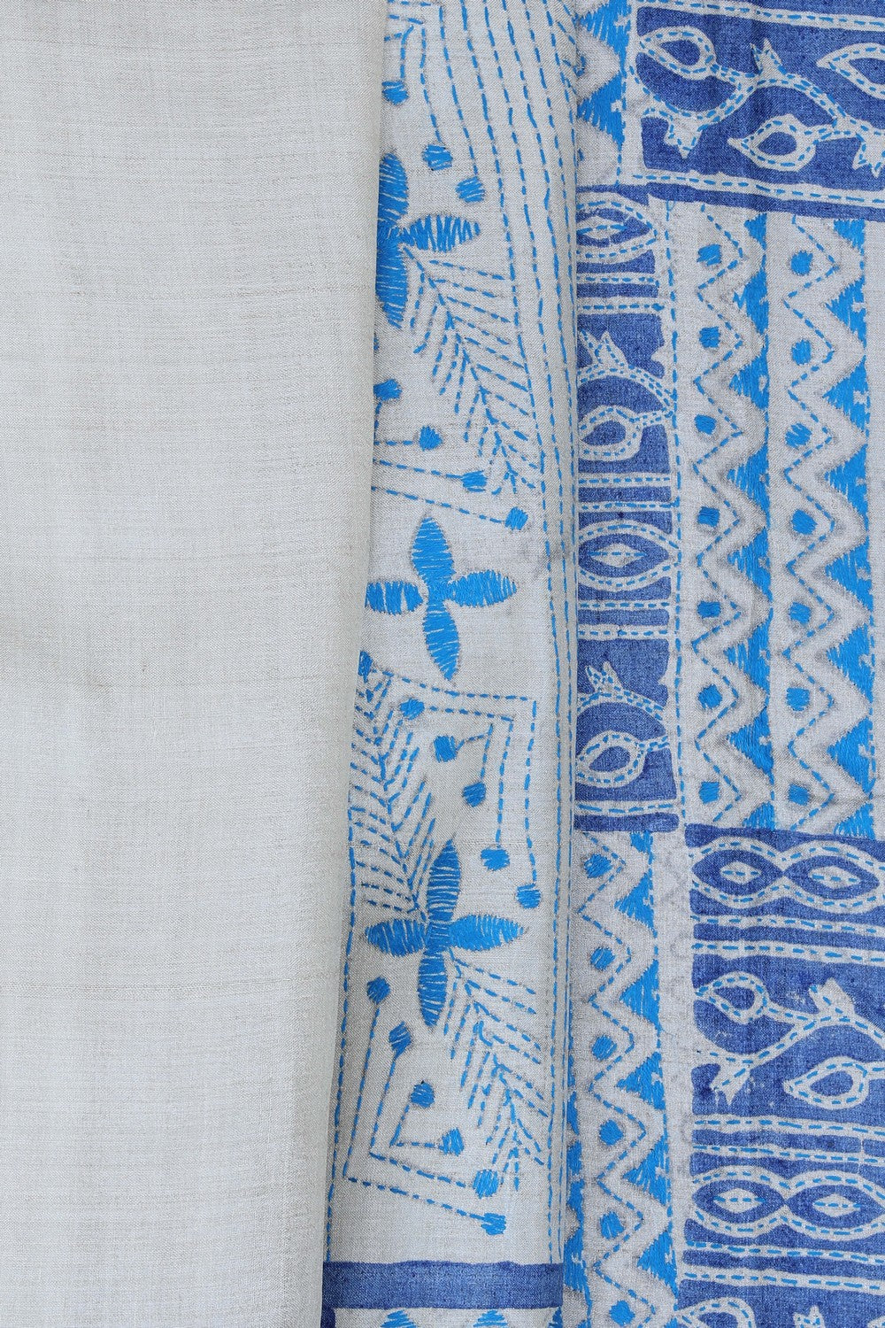 Tussar Silk Kantha Stitch Saree