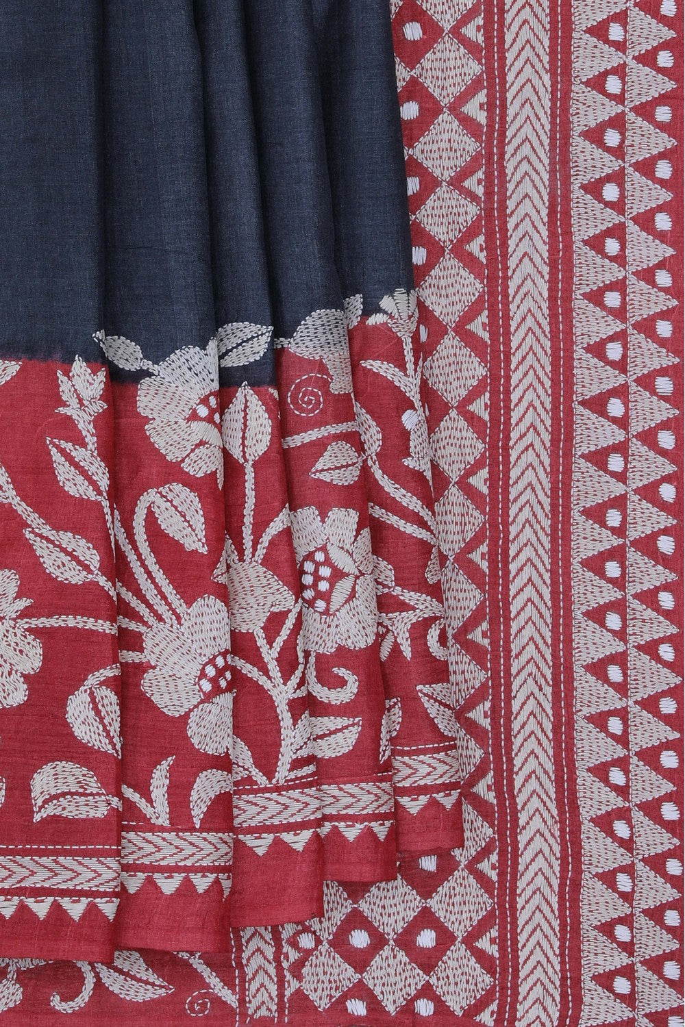 Tussar Silk Kantha Stitch Saree