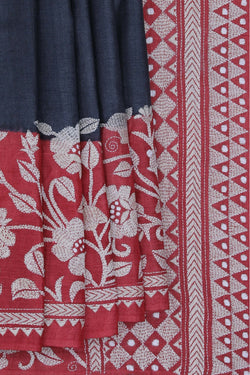 Image of Tussar Silk Kantha Stitch Saree