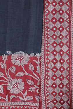 Image of Tussar Silk Kantha Stitch Saree