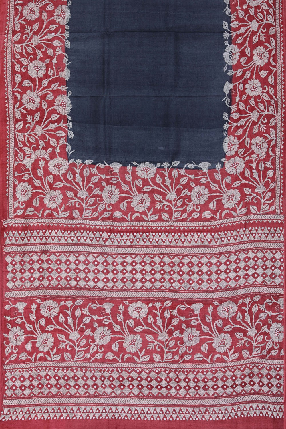 Tussar Silk Kantha Stitch Saree