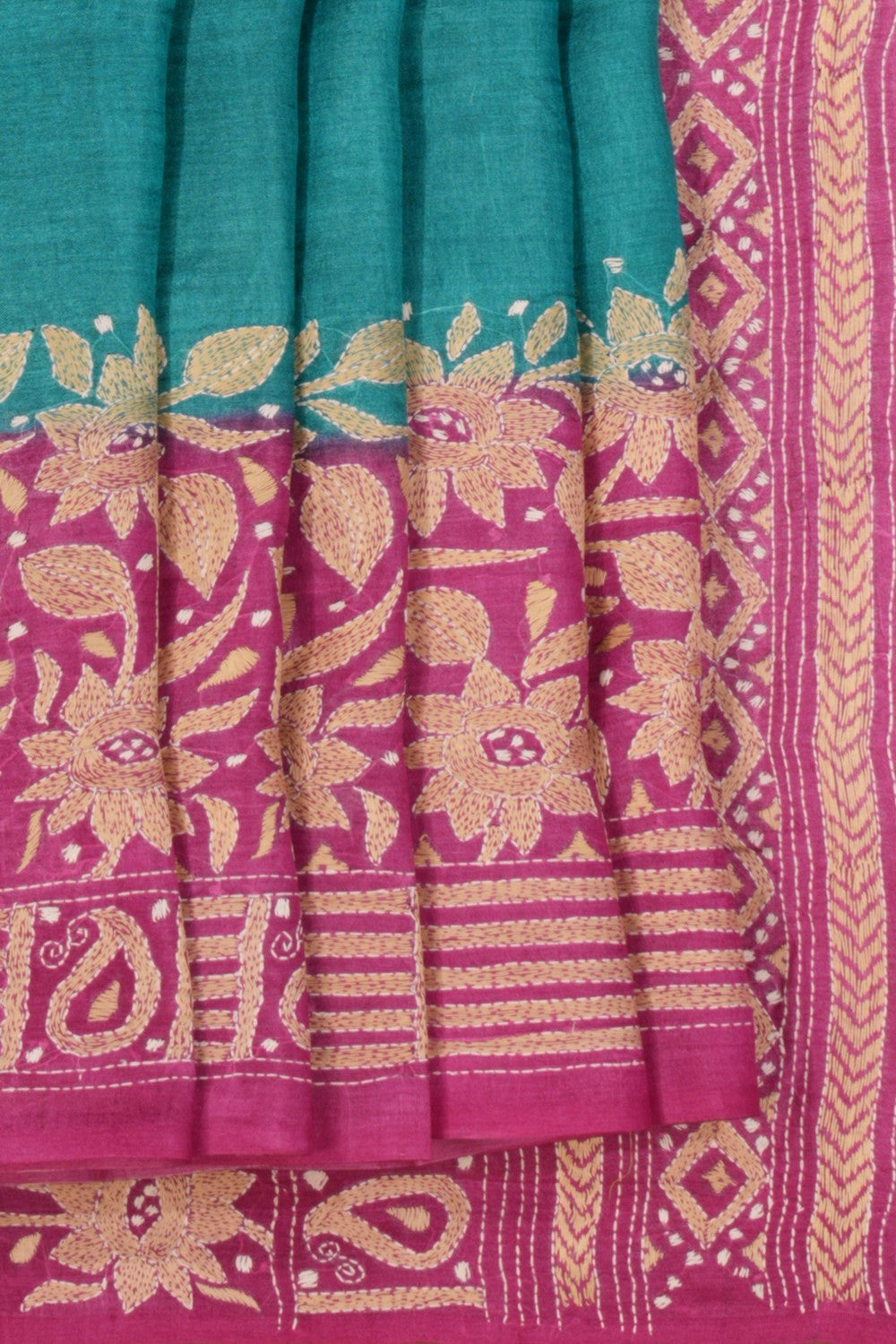 Tussar Silk Kantha Stitch Saree