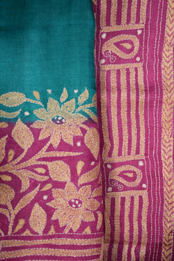 Image of Tussar Silk Kantha Stitch Saree