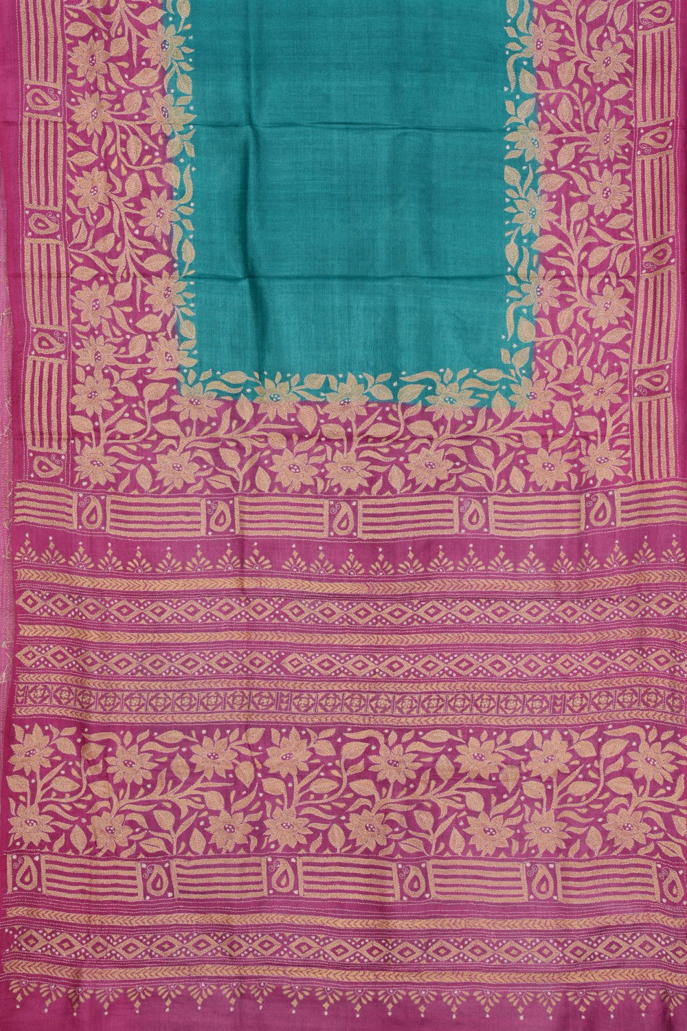 Tussar Silk Kantha Stitch Saree