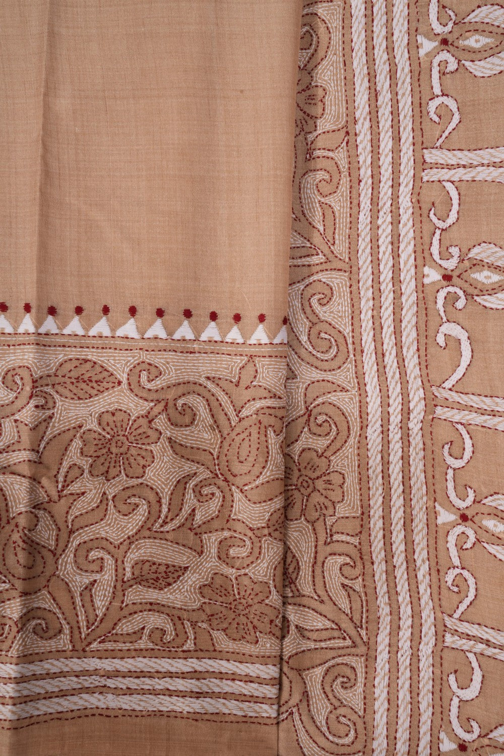 Image of Tussar Silk Kantha Stitch Saree