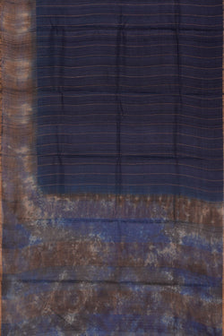 Image of Tussar Silk Navy Blue Saree